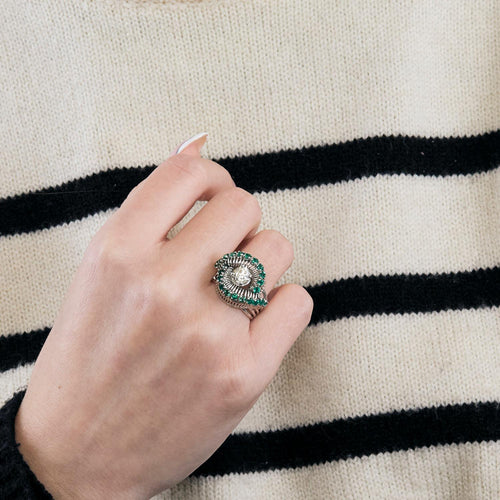 Bague 50 Bague Vintage or, platine, émeraudes et diamants 58 Facettes 1CA00000-23