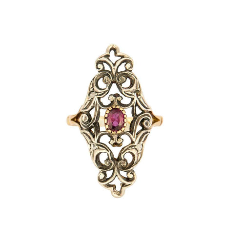 Bague 57,5 Bague or jaune et argent et rubis 58 Facettes GU283