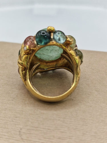 Inel Misani din aur galben și cabochon de smarald 