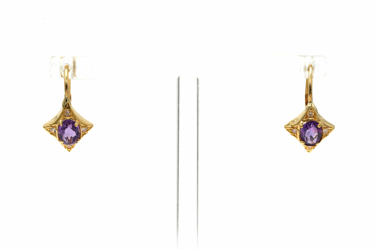Boucles d'oreilles Boucles d’oreilles en or jaune 18 carats et améthystes, diamants taille brillant 58 Facettes B799