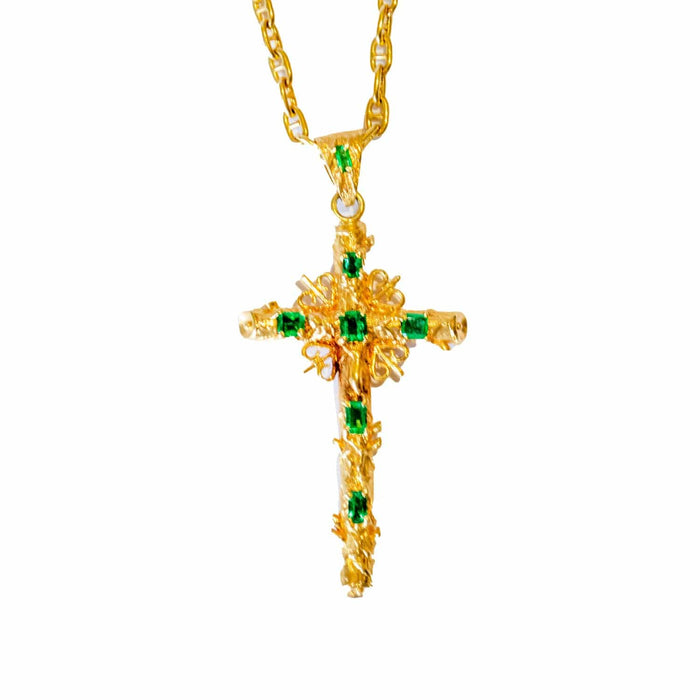 Collier chaîne croix en or avec émeraudes 58 Facettes Q91B(942)