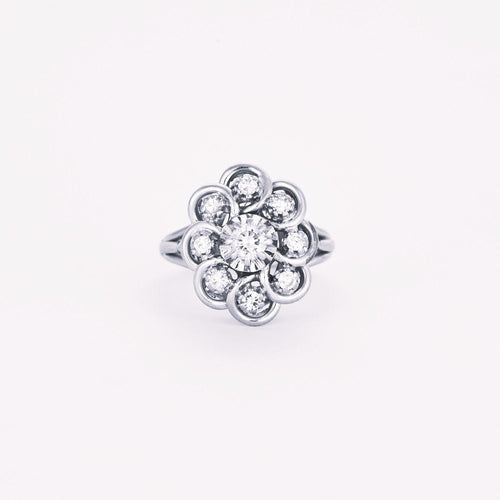 Bague 49 Bague pompadour diamants or blanc et platine 58 Facettes