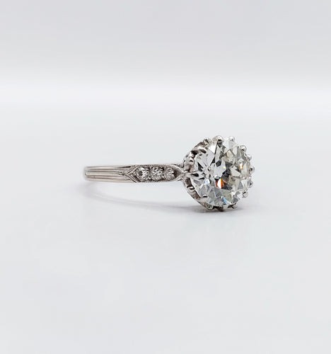 Bague 57.5 Bague solitaire Art Déco Platine, diamant taille ancienne 1,35 carat (circa 1920) 58 Facettes A05642