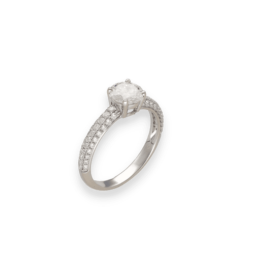 Bague 53 Solitaire Diamant – Or Gris 18k – Diamant Central 0,96 ct H-VS1 – Épaulé Diamants Poire 0,47 ct G-VS – Taille 53 58 Facettes FB11204 / FB11064
