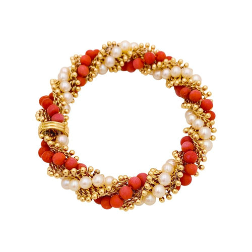 Bracelet Bracelet Van Cleef & Arpels, "Twist", or jaune, corail, perles. 58 Facettes 34875