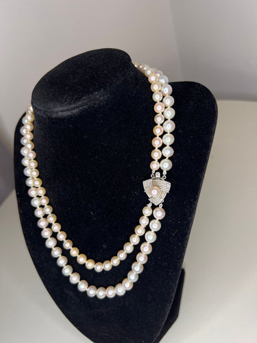 Collier Collier Choker double rang perles de culture fermoir argent 42 Cm 58 Facettes