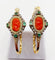 Boucles d'oreilles Dormeuses XXL poissardes victoriennes or jaune, camée corail, émeraudes (circa 1850 58 Facettes A06366