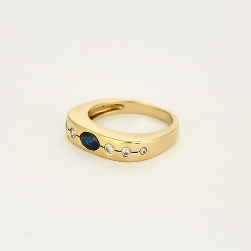 Bague 57 Bague en or jaune, saphir et diamants 58 Facettes SOI3467
