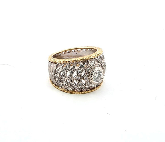 Bague 52 Bague vintage des années 1990 en or jaune et blanc avec diamants 58 Facettes