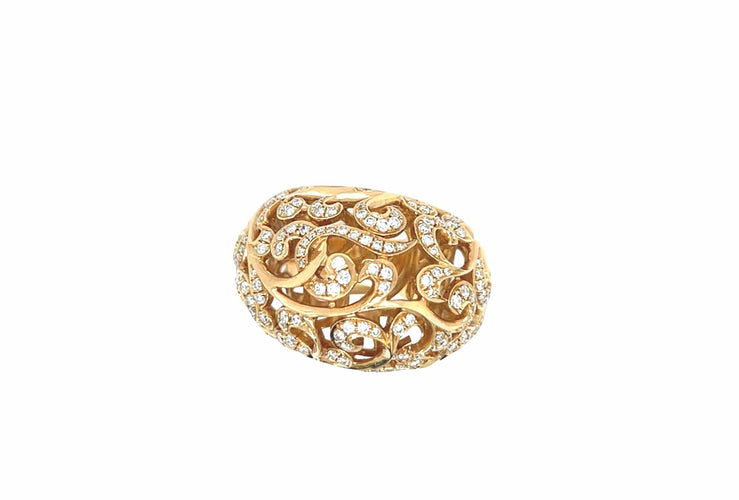 Bague 55 Bague Or Jaune 18 Carats Avec Détails En Dentelle Diamants 1.02 Carats 58 Facettes