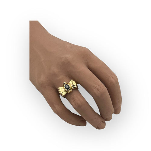 Bague 56 Bague Tank Noeud pierre noire 58 Facettes 149053059