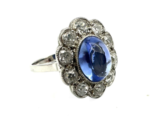 Bague Belle-Epoque en or blanc, saphir et diamants 58 Facettes