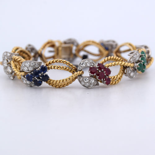 Bracelet Bracelet en or jaune orné de diamants et de pierres de couleur 58 Facettes