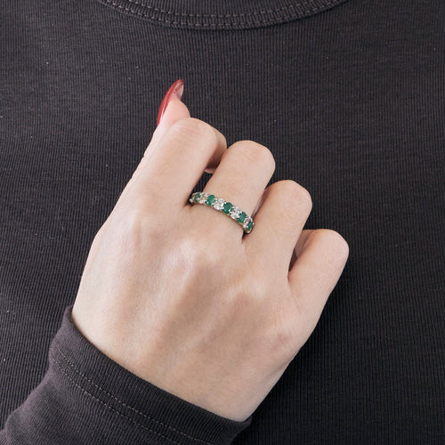 Bague 55 Alliance américaine or blanc diamants émeraudes 58 Facettes