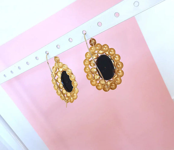 Boucles d'oreilles Boucles d'oreilles Dormeuses anciennes (1940-1950 ) Or Jaune - Onyx noir 58 Facettes AA 1652