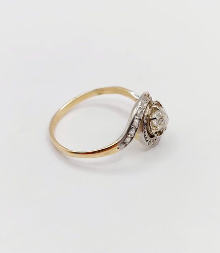 Bague 53 Bague tourbillon antique en or 18k et platine, diamant 0,25 carat et diamants 58 Facettes A06348