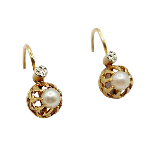 Boucles d'oreilles Dormeuses antique or perle en serti griffes 58 Facettes A05421