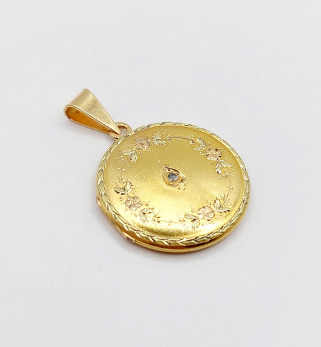 Pendentif Pendentif porte-photo Art nouveau en or 18k, couronne de fleurs et diamant 58 Facettes A06569