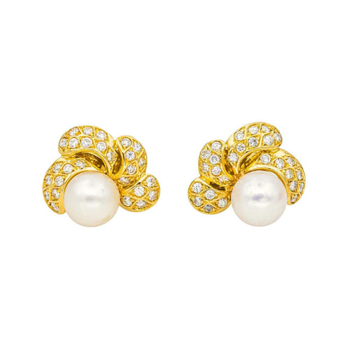 Boucles d'oreilles Boucles d'oreilles Clips Or jaune Diamant, Perle de culture 58 Facettes 4427011CN