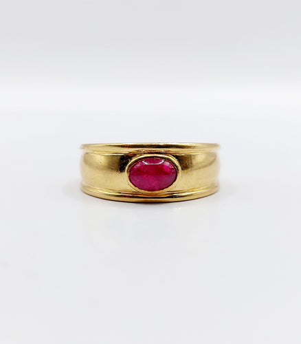 Bague jonc vintage Art Déco or jaune, cabochon de rubis 58 Facettes A06209