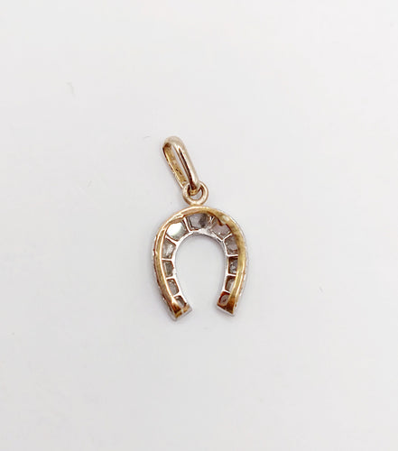 Antički privezak potkovica od 18k zlata sa brilijantima u rozeta brušenju (oko 1900) 