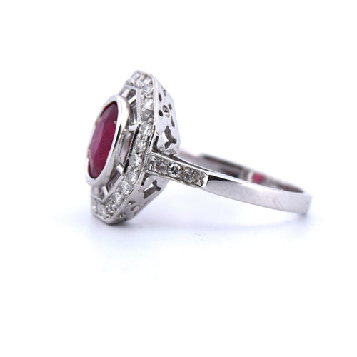 Bague 54 Bague Art Déco or blanc rubis diamants 58 Facettes