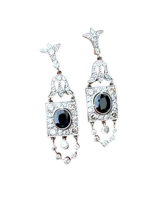 Boucles d'oreilles Boucles d'oreilles style Art Déco platine diamants saphirs 58 Facettes