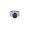 Bague 53 Bague en or blanc, saphir central et diamants 58 Facettes