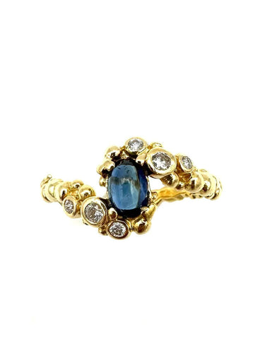 Bague 54 GILBERT ALBERT. Bague or jaune 18K, saphir et diamants 58 Facettes