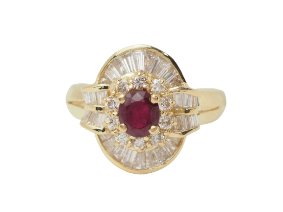 Bague 59 Bague jupe en or jaune, rubis et diamants 58 Facettes 33440