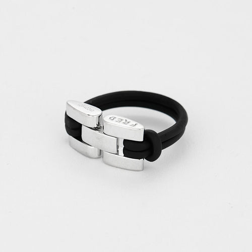 FRED - Move one - Anillo de oro blanco y cordón de caucho 