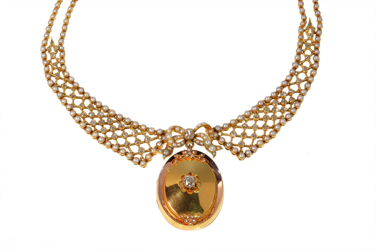 Collier Collier en diamant victorien : un chef-d'œuvre luxueux en or et perles 58 Facettes 24211-0279