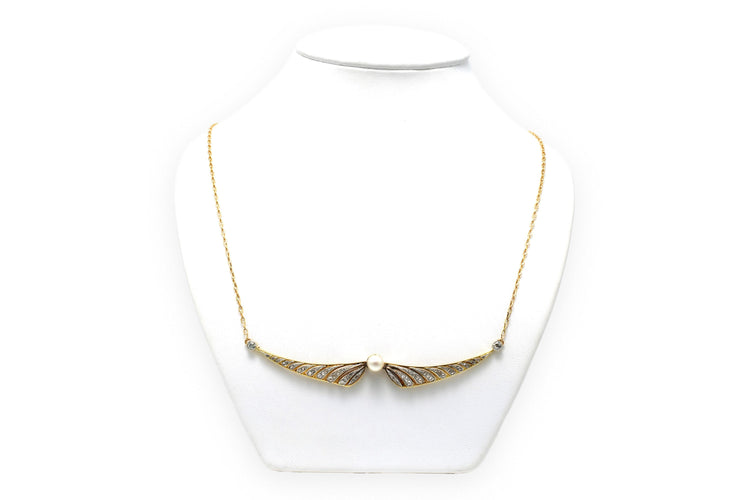 Collier Collier Art Déco or jaune, perle, diamants taille rose et taille brillant 58 Facettes 22777