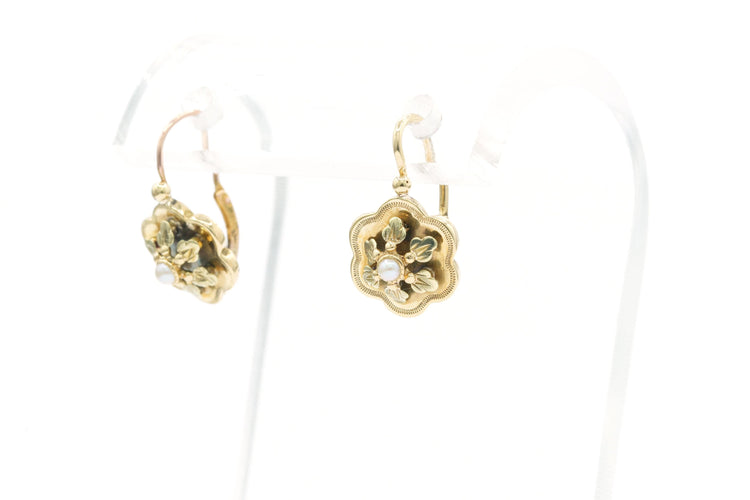 Boucles d'oreilles Boucles d'oreilles Art Nouveau en or jaune serties de perles 58 Facettes B424