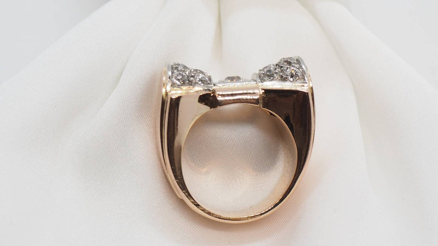Bague 51.5 Bague années 50 en or rose, platine et diamants 58 Facettes 30362