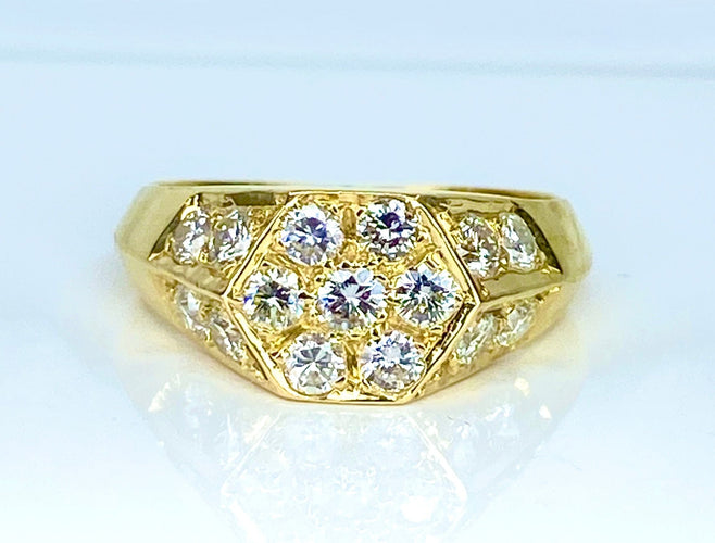 Bague 47 Chevalière or jaune 15 diamants 58 Facettes AB634