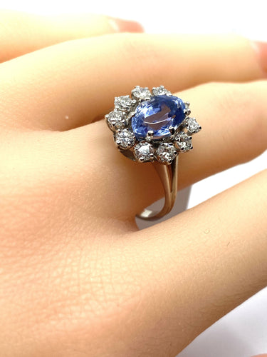 Bague 58 Bague marguerite or blanc, saphir et 10 diamants 58 Facettes AB502