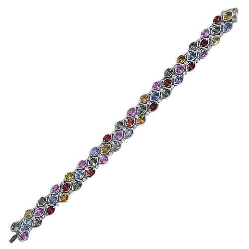 Bracelet Bracelet en or blanc 18 carats serti de saphirs multicolores et de diamants brillants 58 Facettes P175