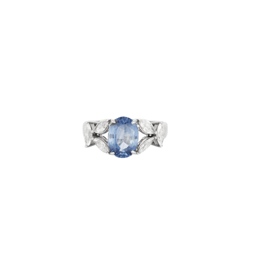 Bague 54 Bague or blanc saphir bleu diamants 58 Facettes