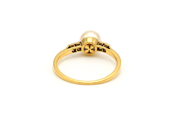 Bague 54 Bague Art Déco en or jaune sertie d'une perle et de diamants 58 Facettes 13785