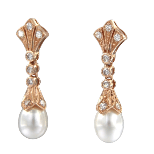 Boucles d'oreilles Boucles d'oreilles en or rouge avec perle et diamants taille simple 58 Facettes