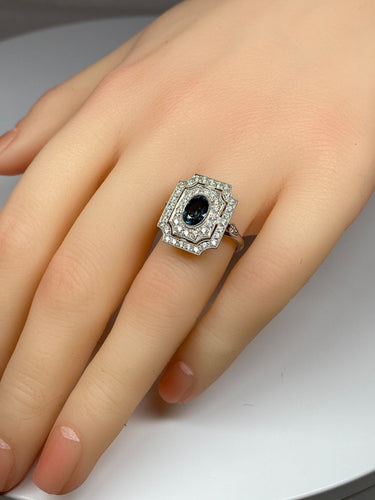 Bague 50 Bague Art Deco en Or jaune, diamants et saphir 58 Facettes