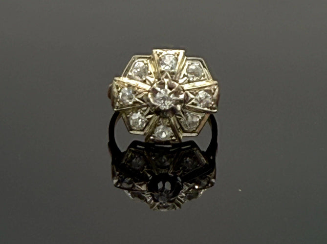 Bague 54 Bague Art Déco en or jaune et platine, sertie de diamants 58 Facettes