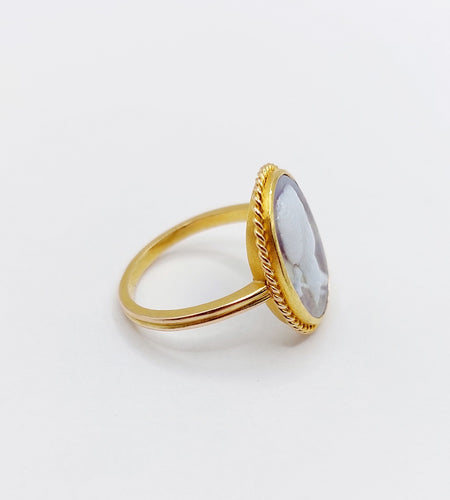 Bague 51 Bague antique or jaune 14k camée sur agate 58 Facettes A06168