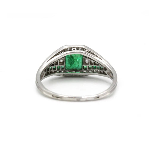 Bague 56 Bague art deco, émeraudes et diamants, Platine 58 Facettes 1153