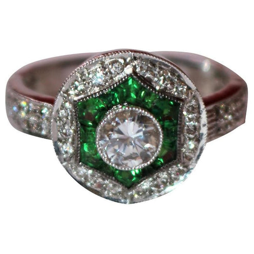 Bague 53 Bague style Art Déco diamants et tsavorites 58 Facettes 416