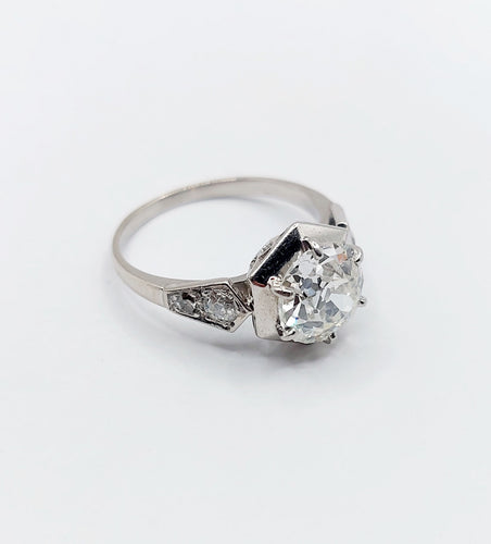 Bague 48.5 Bague solitaire Art Déco Platine diamant taille ancienne 1,70 carat (circa 1920) 58 Facettes A06291