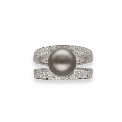 Bague 53 Bague en or gris 18K avec perle grise et 0,60 ct de diamants G-VS – Vers 2000 – Taille 53 58 Facettes