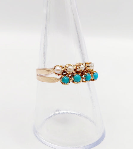 Bague 56.5 Bague antique or rose 18k perles et turquoises (circa 1900) 58 Facettes A05999