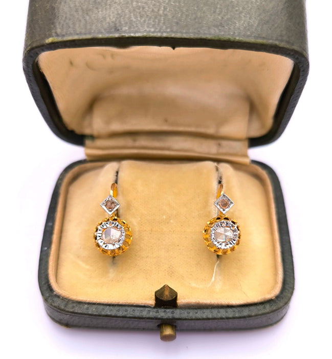 Boucles d'oreilles Dormeuses anciennes or et diamants 58 Facettes